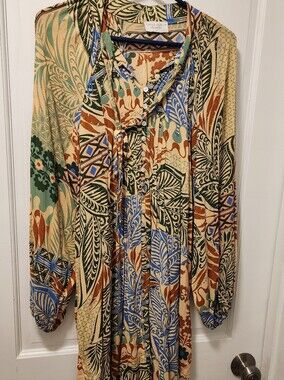 Dress Forum Multicolor Printed Ruffle Dress in Blue, Green, Brown & Beige